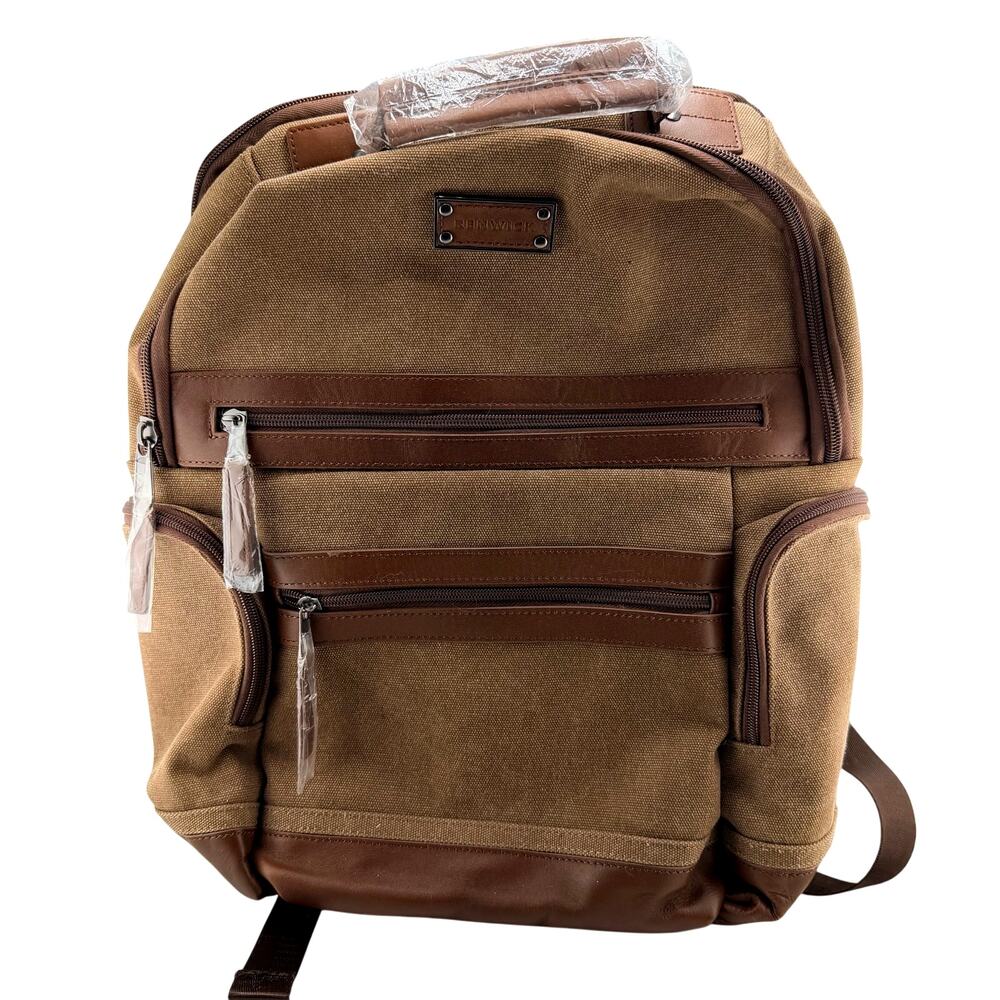Renwick RFID Canvas Leather Computer Backpack Travel Professional Business NWOT